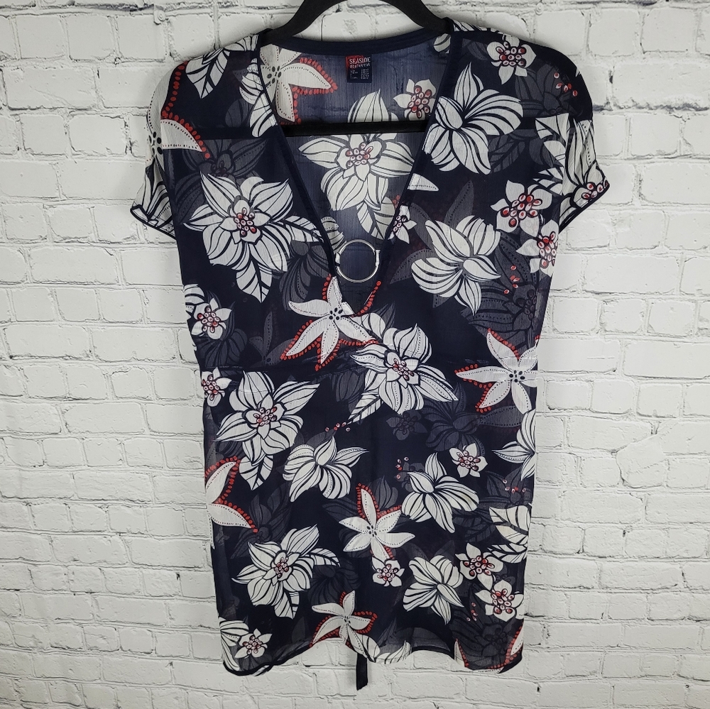 SEASIDE BEACHWEAR | floral sheer bathing swim suit coverup